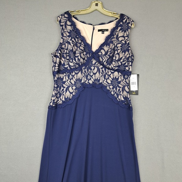 NWT Sangria Dress Women's 14 Tall Navy Floral Lace Bust Formal Maxi Evening Gown - Picture 2 of 15